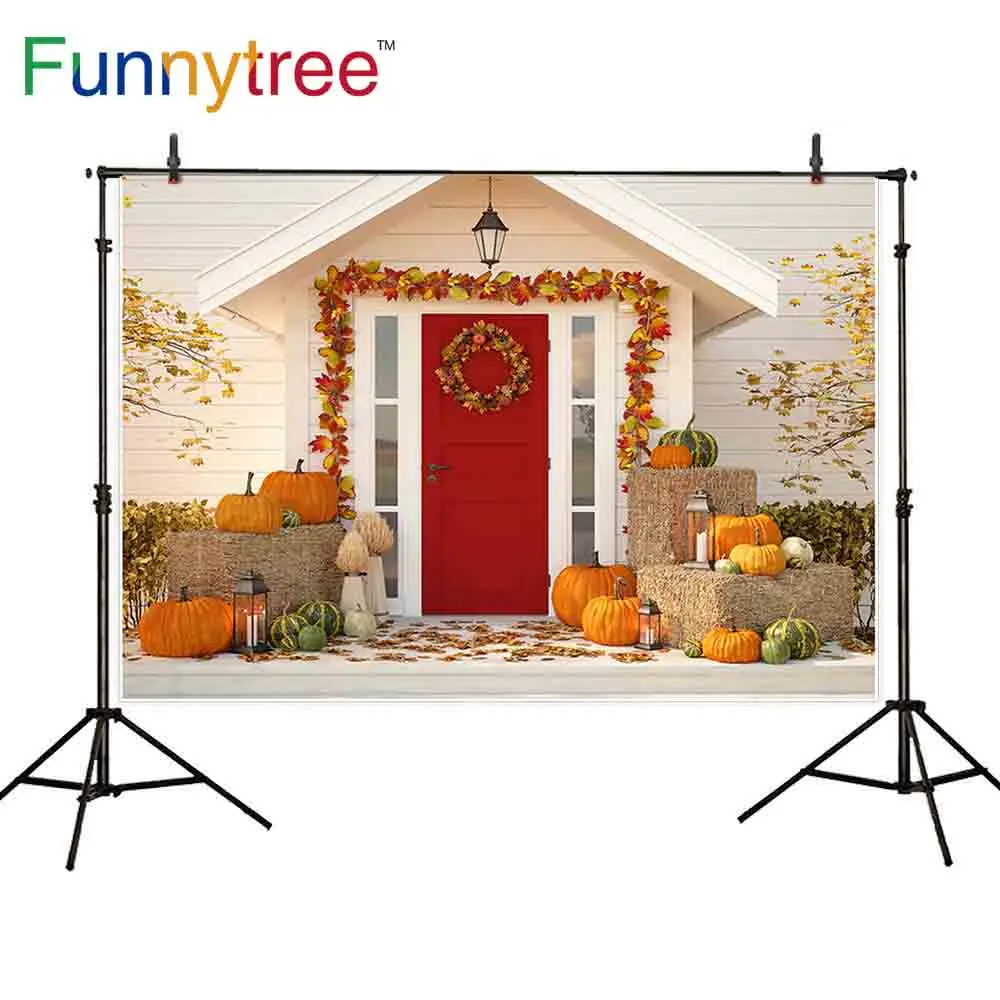 Фоны Funnytree для фотостудии дверь Тыква листья осеннее украшение дерево