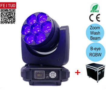 

2pcs+flight case Bee Eye LED Moving Head Light 7x40w RGBW 4IN1 Zoom Wash Beam Light DMX512 Stage Beam Bee Eye LED Moving