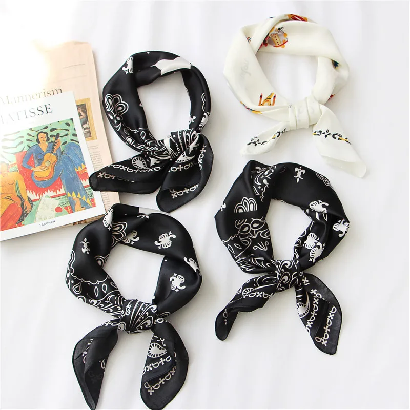 4color Chiffon Scarf Female Small Square Hair Band Decoration Vintage Boho Hair Handkerchief Head Bandage Scarves for Women