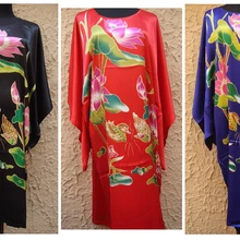 Женская Ручная роспись, кафтан, халат, кимоно, халат, одежда для сна, вода, лилия и утка