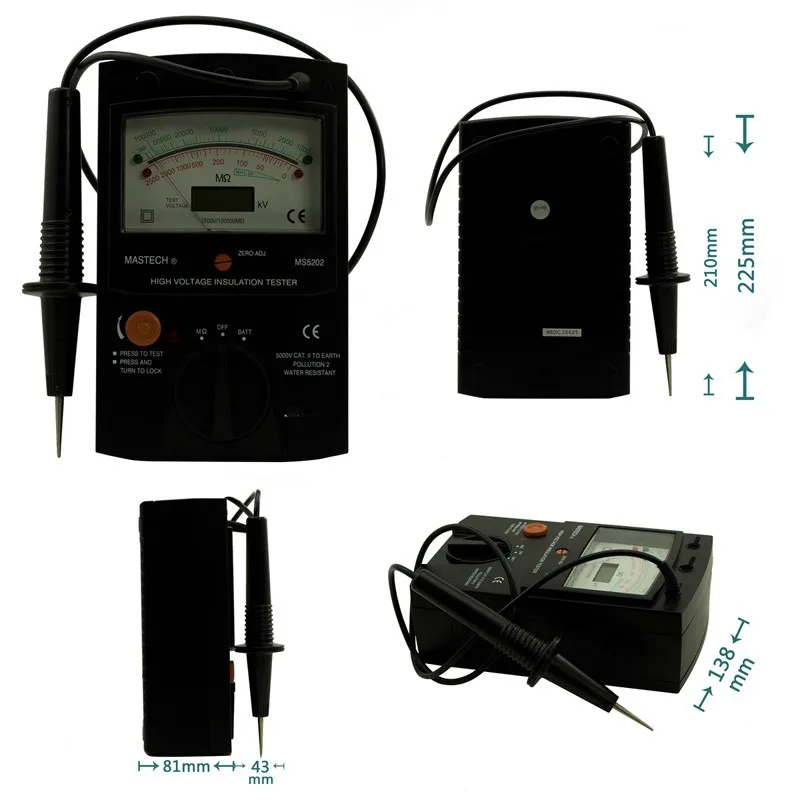 

2017 MASTECH MS5202 Digital/Analogue/Dual Display/Pointer Megger Megometro Insulation Resistance Tester Max to 2500V 100000 Mohm