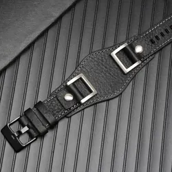 Vintage Style Genuine Leather 24mm Men's Watchband - High Quality Retro Brown/Black Bracelet - 24mm (Black - black buckle)