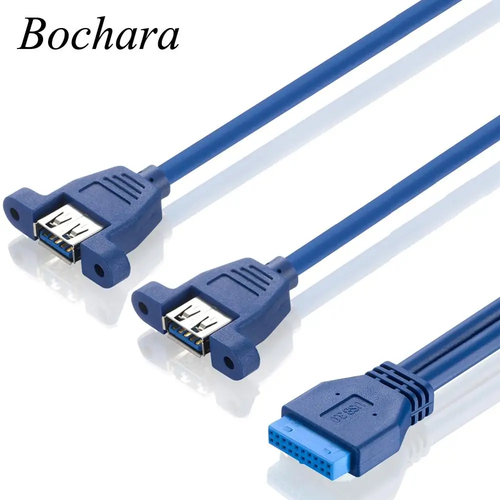 Bochara материнская плата 20Pin to Dual USB 3,0 Female Y Splitter кабель с винтовым креплением на панель из фольги+ Плетеный экранированный 30 см 50 см