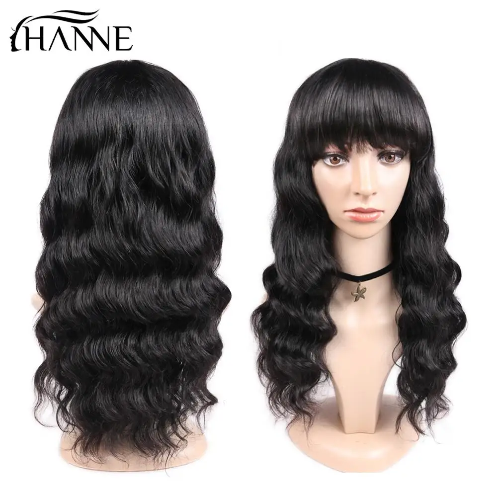 Human Hair Loose Deep Wave Wigs With Bangs Brazilian Human