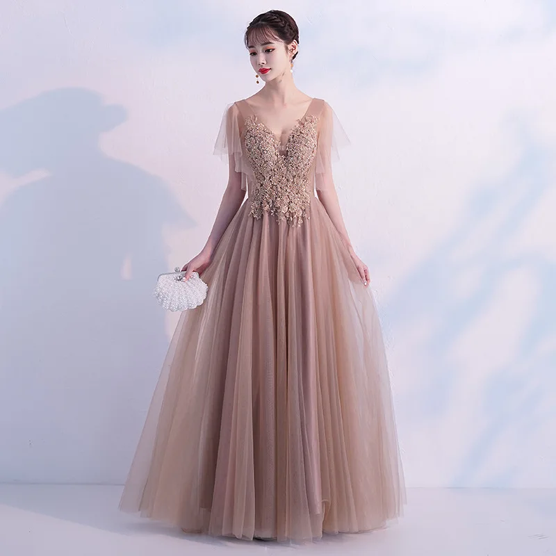 Китайский стиль элегантное вечернее платье на бретелях, с открытыми плечами платье трапециевидной формы на шнуровке платья для вечеринки с аппликациями Размеры S-XXL - Цвет: Khaki