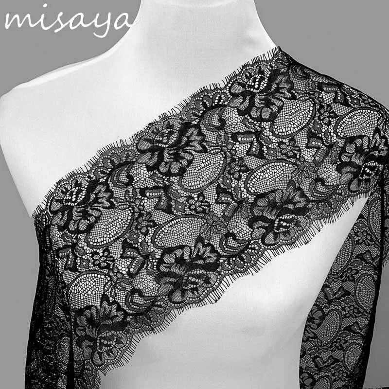 Misaya 3 ярдов/партия 6 стилей ресницы кружевной отделкой цветок черный белый Высокое качество кружевной ткани ручной работы DIY аксессуары для одежды - Цвет: Black35
