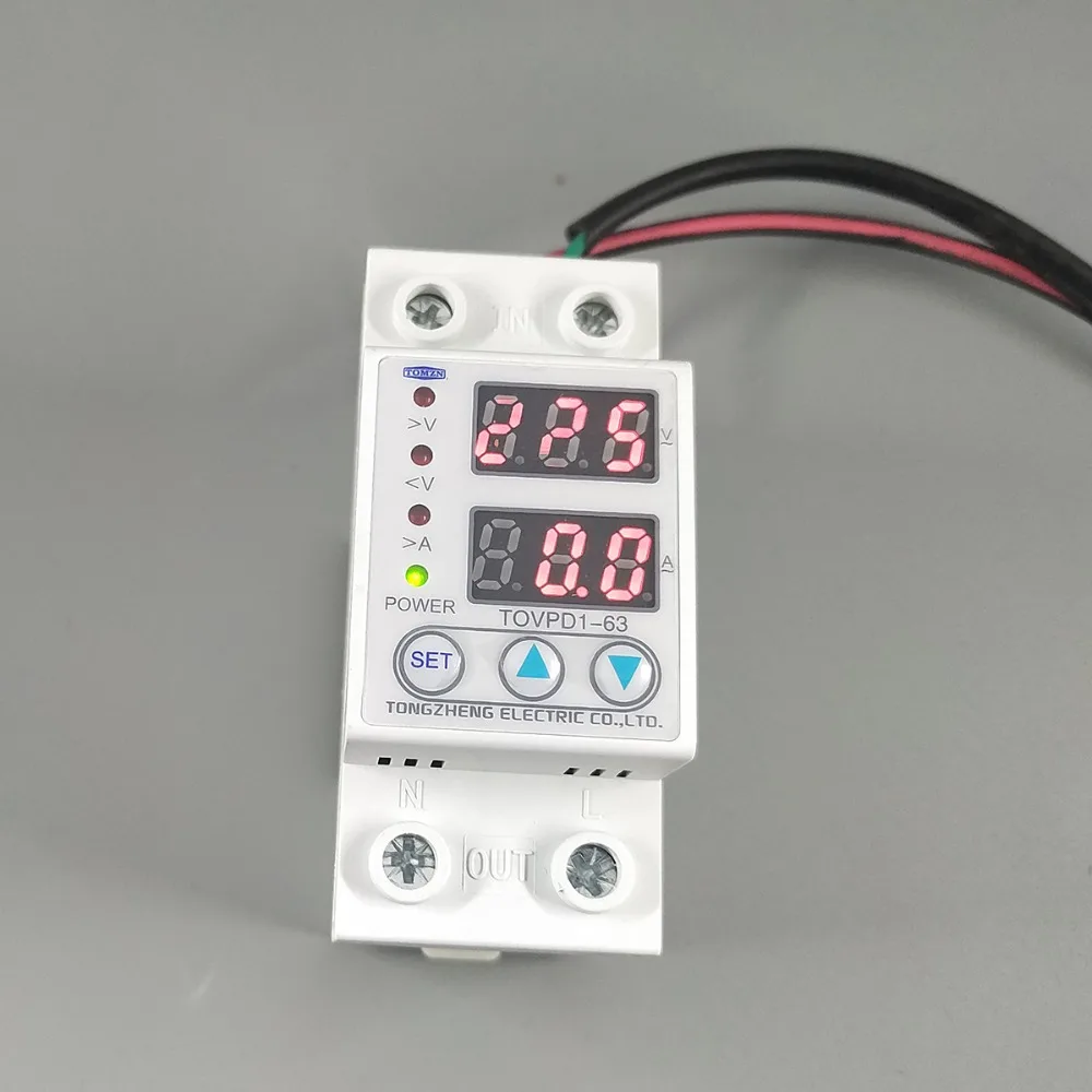Goedkoop 60A 230V Din Rail Verstelbare Over En Onder Voltage Beschermende Apparaat Protector Relais Met Over Huidige Bescherming Voltmeter