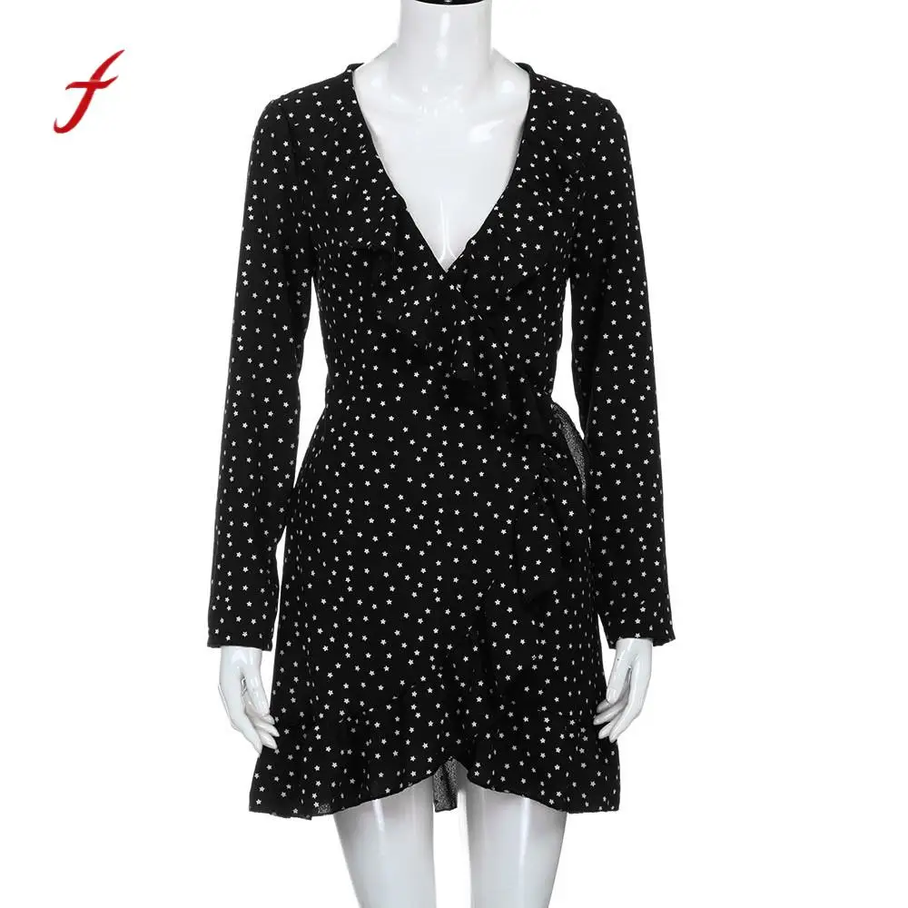 

Feitong Quality Designer Tops Dresses Female Vestidos Women Spring Summer V Neck Girls Mini Dress Beach Party Dress Sundress