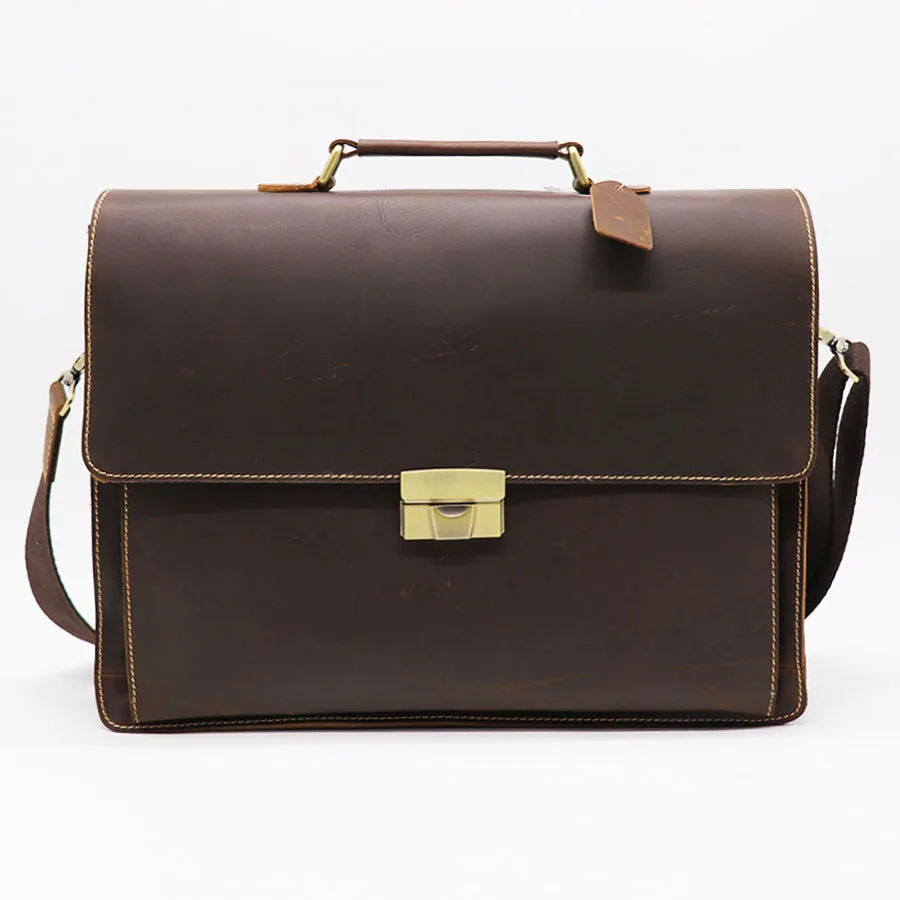 

Crazy Horse Genuine Leather 15' Business Briefcase Handbag Men's Shoulder Bag Men Messenger Bags Laptop Top-handle Pack