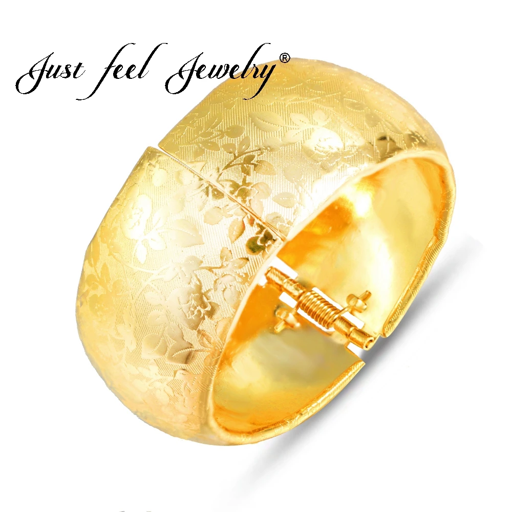 

JUST FEEL India Bangles Luxury Flowers Openable Bracelets for Women Gold Color Dubai Ethiopian Jewelry Bridal Gift/Mom Presents