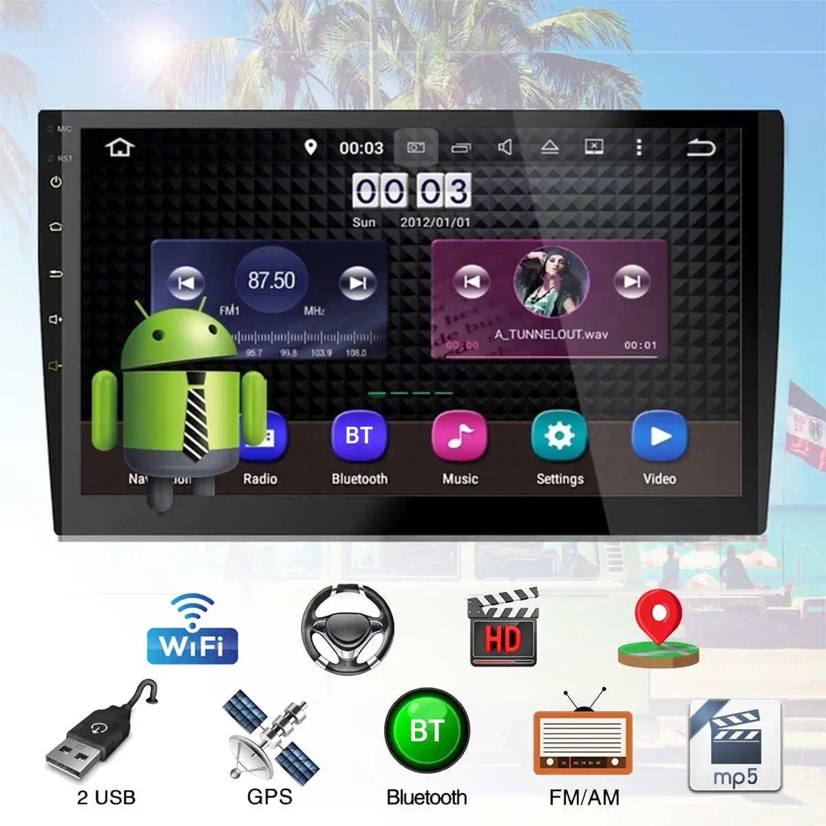

10" 2 DIN Android Car Radio DVD Multimedia GPS Navigation Player WIFI bluetooth 4G TFT Video Mp5 AM/FM Audio Stereo Player