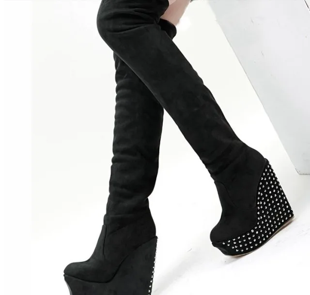 SWYIVY Suede Women Boots High Heel Over The Knee,Rhinestone 2018 Women Autumn Boots Women Boots Tight High Boots Platform 34