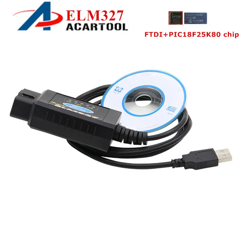 

ELM327 Scanner Bluetooth Car OBD2 Diagnostic Tool USB FTDI/PIC18F25K80 Chip Code Reader for Ford HS CAN/MS switch Wholesale
