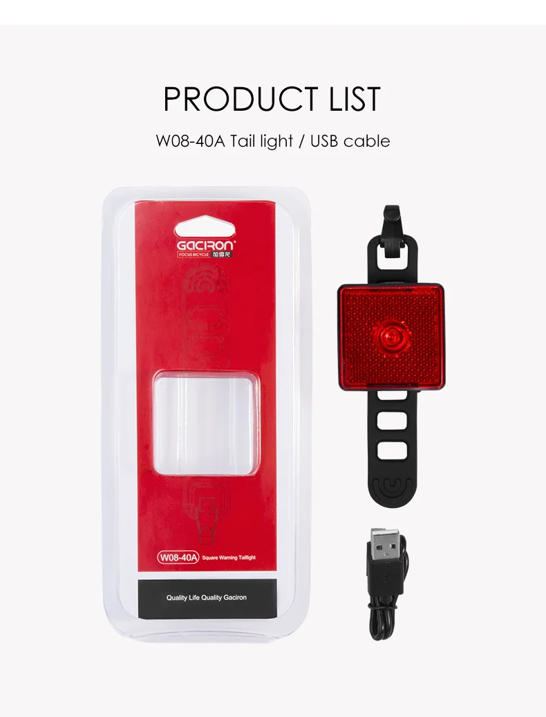 Clearance Gaciron Smart Tail light 40 Lumen Bike Warning Lamp Bicycle Rear Light LED Rechargeable Waterproof Hangable for Riding Running 12