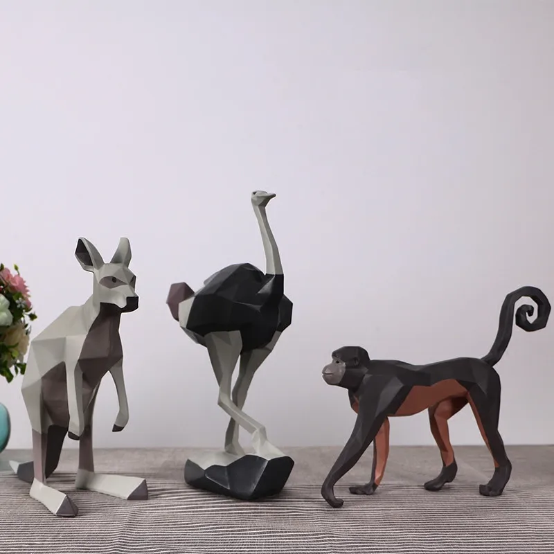 Geometric Painted Animal Decor Home Decor Monkey Mongoose Kangaroo Ostrich Hippo Ornaments Home Accessories Simulated Animal