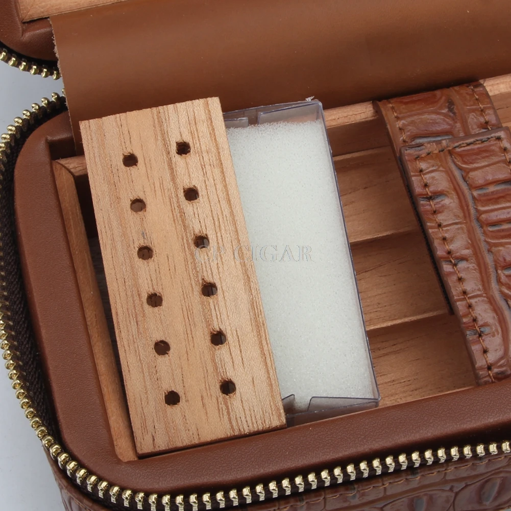 Cigar Travel Case Leather Cedar Wood Portable Cigar Humidor with