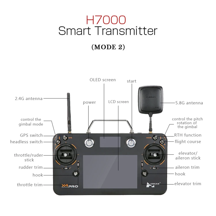 

1PC Hubsan FPV RC Transmitter H109S-38 H7000 Remote Controller w/Antenna For H109S X4 PRO Quadcopter Drone Acc
