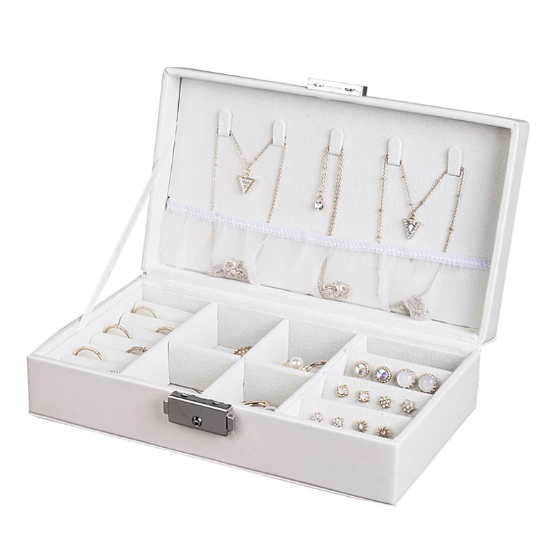 

PU Leather Jewelry Box Portable Earring Nail Casket Case Makeup Organizer Travel Cosmetic Box Display Case Accessories Supplies