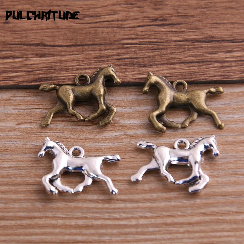 20pcs 15*19mm New Two Color Horse Charms Animal Pendants For DIY Jewelry Handmade Making Accessorie