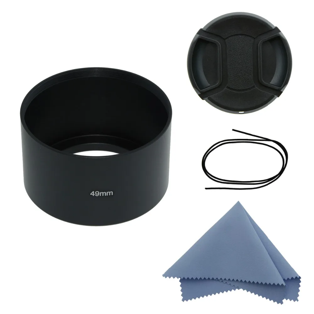 

SIOTI Camera 49mm Long Focus Metal Lens Hood+Cleaning Cloth+Lens Cap for Standard Thread Lens of for Nikon for Canon for Camera