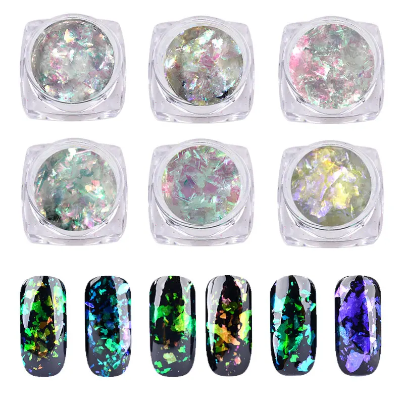 

6pcs/set Transparent Big Flakes Chameleon Powder Nail Art Glitter Magic Dust Sequins Colorful Nail Art Pigment Manicure Set