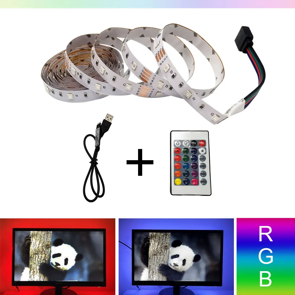 Светодиодная лента USB для телевизора, 5 В, 6 в, 0,5 м, 1 м, 2 м, 3 м, 4 м, 5 м, RGB, SMD2835, может изменить цвет с USB контроллером, фон для телевизора, теплый белый