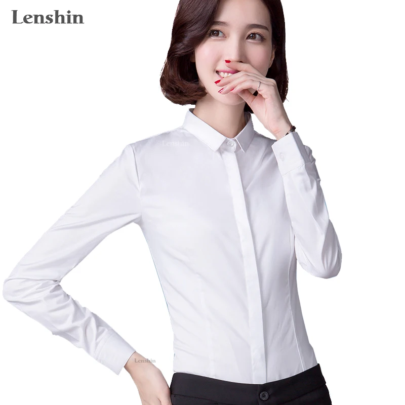 Lenshin Formal Shirt White Blouse for Women Female Work Wear Office ...