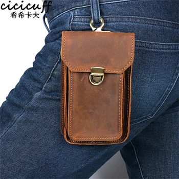 

CICICUFF Crazy Horse Genuine Leather Men's Waist Bag Cow Leather Travel Small Fanny Pack Male Phone Pouch Belt Loops Hip Bum Bag