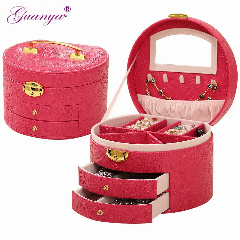 Guanys New High Grade round Jewelry Display Box 3 Layers Ring earings