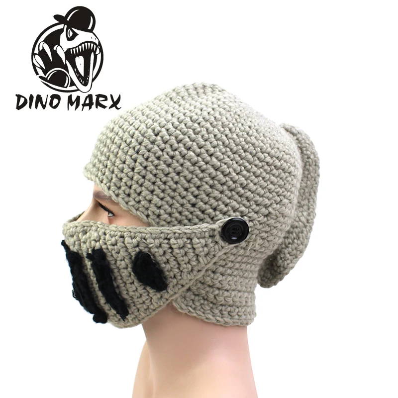 

Roman monster Cosplay Knight Helmet Visor Crochet Knit Beanie Hat Winter Mask Cap