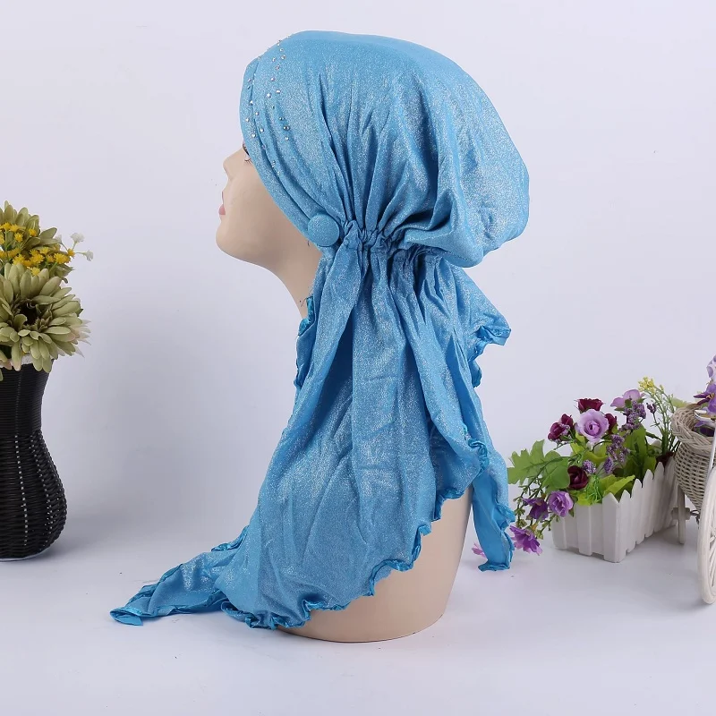 Модный женский эластичный Блестящий Хлопок мусульманский Hoofddoek тюрбан бриллианты мерцающий тюрбант мгновенный внутренний хиджаб Кепка 10 шт