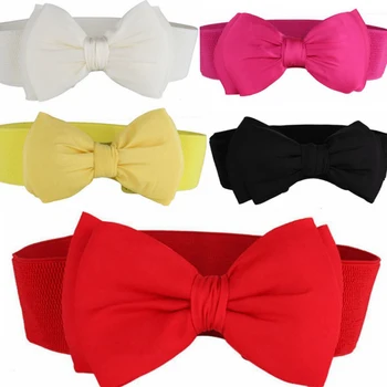 

25PCS/LOT SINGYOU New Fashion Women Girls Fashion Bid Bow Waist Strap Bowknot Elastic Buckle Wide Waistband for Women Dress