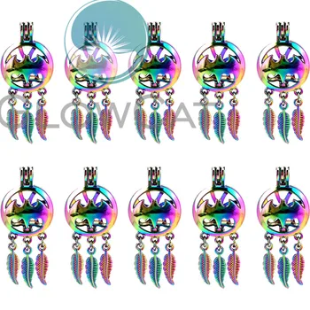 

10x C799 Rainbow Color Flying Bat Dream Catcher Beads Cage Jewelry Making Essential Oil Diffuser Pearl Cage Locket Pendant