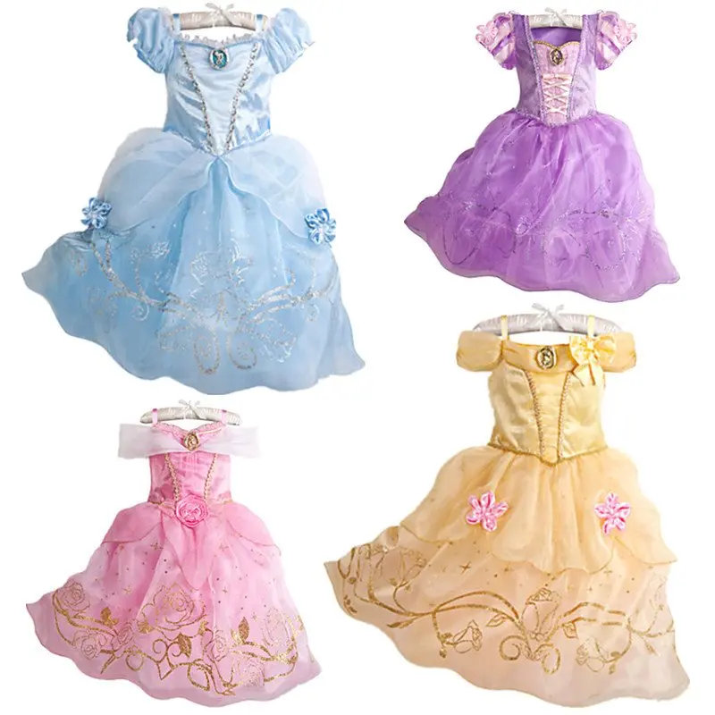 

Girls Dresses Kids Cinderella Snow White Cosplay Costume large Size Dress Princess Rapunzel Aurora Belle Summer Party Vestidos