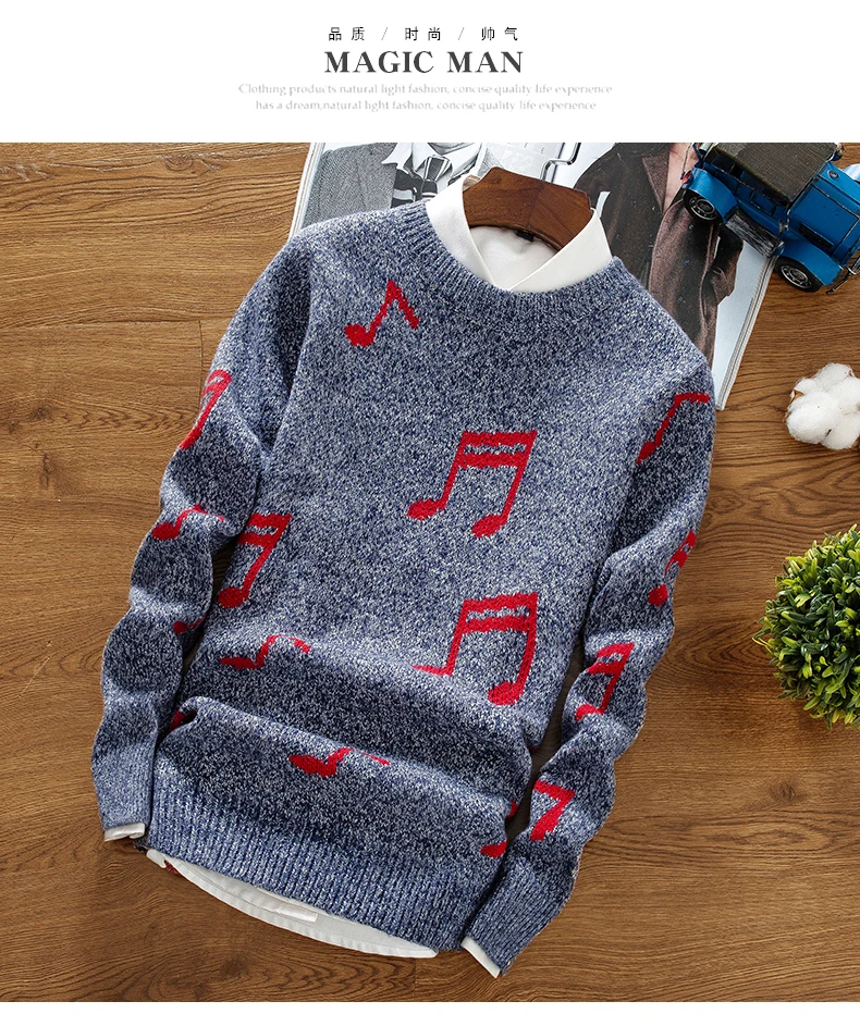 In the fall and winter of men's fashion knitwear fashion notes round neck sweaters