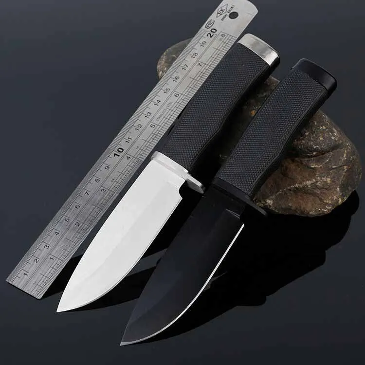 

Swayboo outdoor camping fixed blade Stainless steel survival knife silver tactical sheath knife black with rubber handle