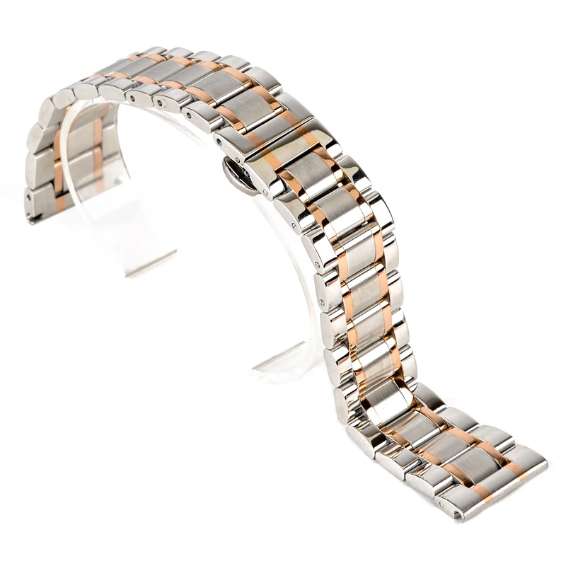Shellhard New High Quality Silver Black Rose Gold Watchband Stainless Steel Butterfly Clasp Buckle Straight End Watch Band Strap