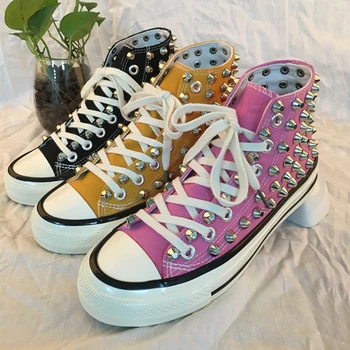 

Japanese Harajuku Rivet Punk Rock High Top Sneakers Lace-up Youth Cavans Shoes for Women