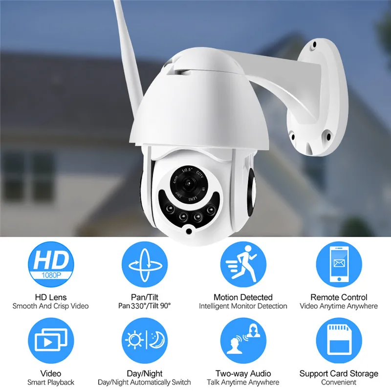 

WIFI Camera Outdoor PTZ IP Camera H.265+ 1080p Speed Dome CCTV Security Cameras IP Camera WIFI Exterior 2MP IR Home Surveilance