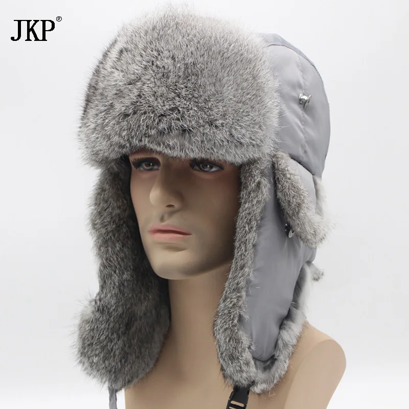 Мужская зимняя теплая шапка бомбер из кроличьего меха|ushanka russian|trapper hatcap ear flaps |