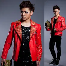 Заклепки панк мотоциклы кожаная куртка для мужчин для певицы для сцены 1 Мода jaqueta couro мужские кожаные куртки и пальто Настраиваемые