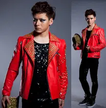 Rivets punk Motorcycles leather jacket men Singer stage 1 fashion jaqueta couro mens leather jackets and coats Customizable