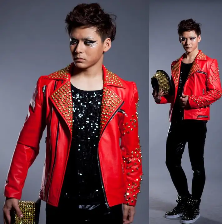 

Rivets punk Motorcycles leather jacket men Singer stage 1 fashion jaqueta couro mens leather jackets and coats Customizable