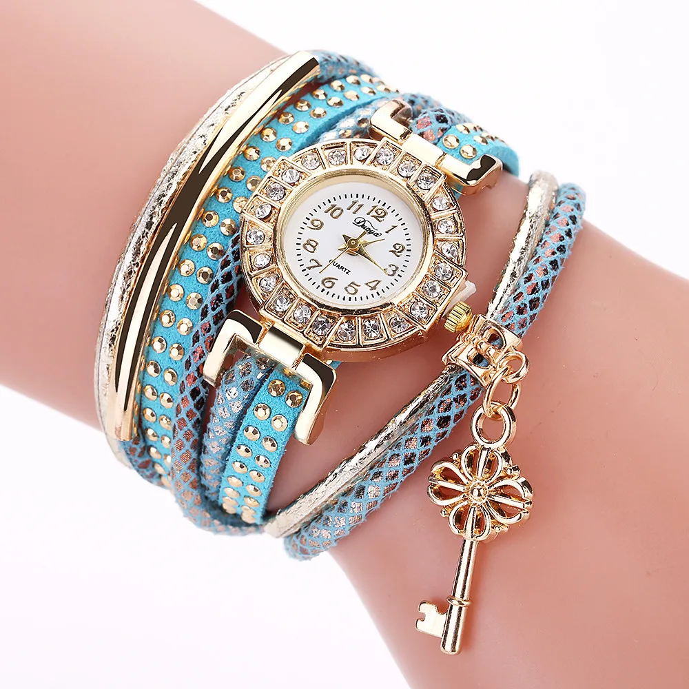 DUOYA Women Fine Leather Band Winding Analog Quartz Movement Wrist