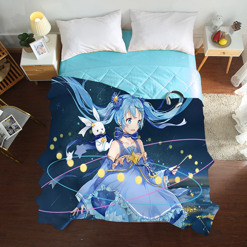 

3D Summer Quilts twin full queen Blankets fashion blue Bed Cover Children Adults duvet Beautiful girls anime soft Comforters