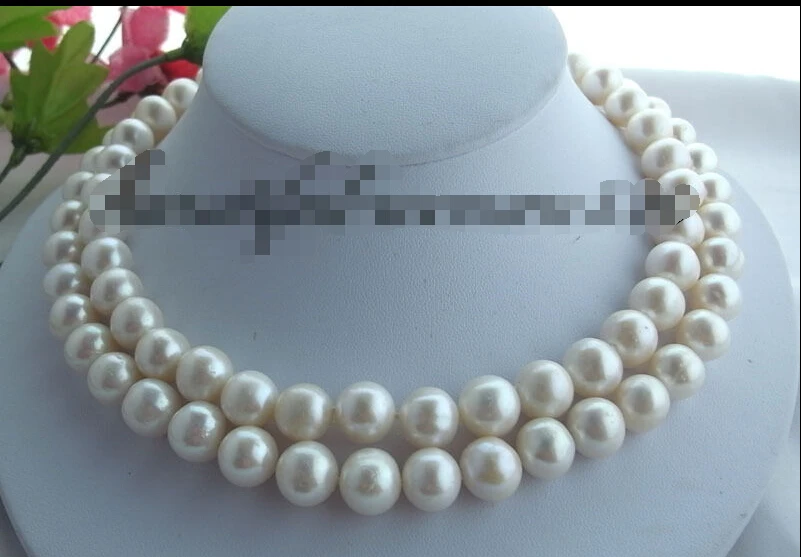 

z1879 2row 12mm round white fw pearl necklace 925silver AAA