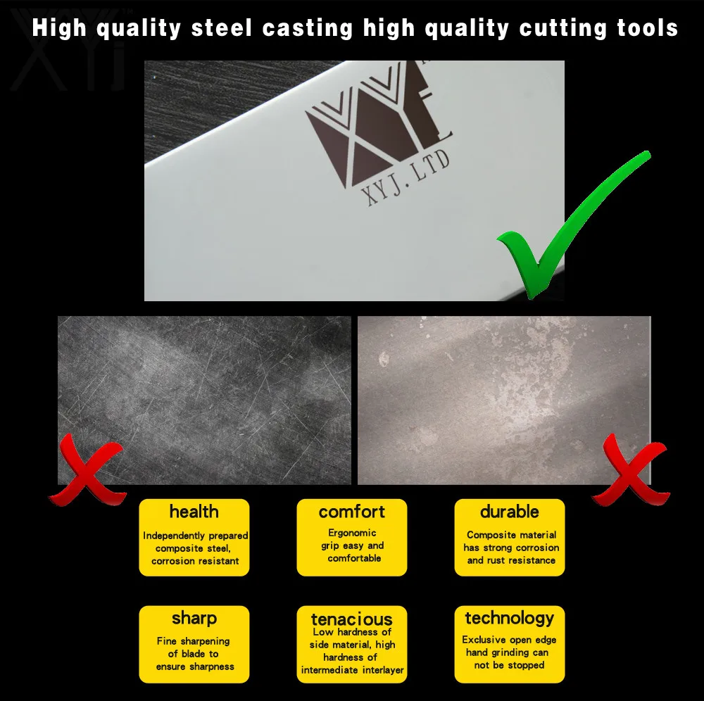 XYj немецкие ножи из нержавеющей стали 440A острое лезвие Кливер высокое качество цвет деревянной ручкой шеф-повара Santoku утилита набор для приготовления пищи