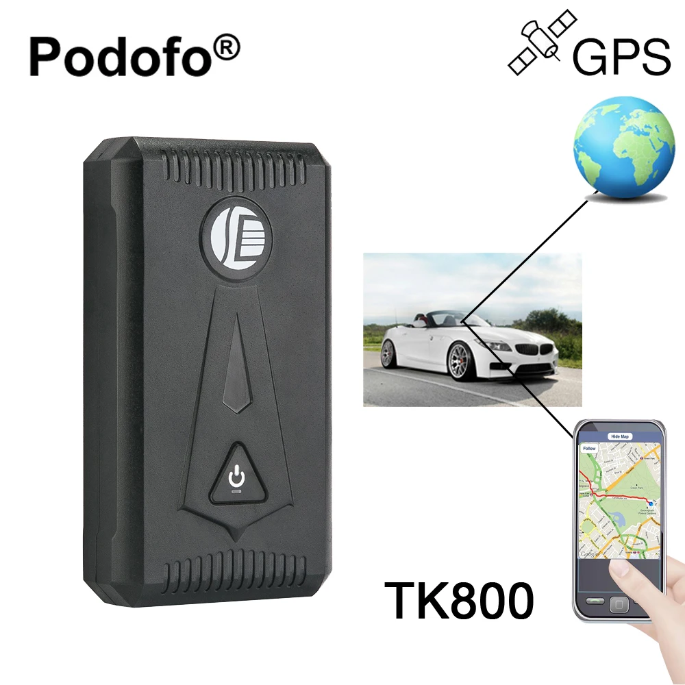 

Podofo TK800 Vehicle GSM/GPRS/GPS Tracker Real Time Tracking Global Satellite Locator with Magnet 6600mAh SOS Geo-fence Alarm