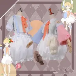 Аниме! Vocaloid потерял лес и кроликов платье розовый белый Рин Лен Косплэй костюм Бесплатная доставка