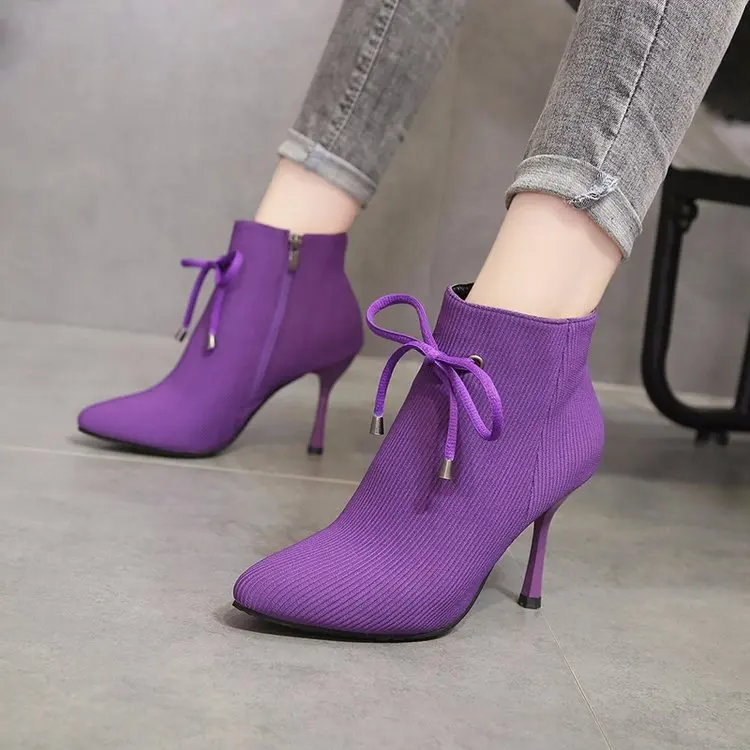 

New Corduroy High-heeled Shoes Tap Autumn and Winter Fine-heeled Martin Bootlaces and Single Shoes of 2018